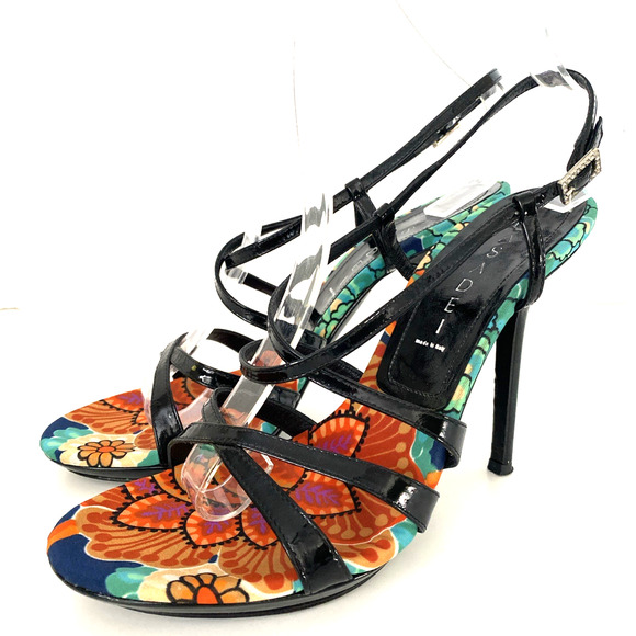 Casadei Sandal Black Patent Leather Strappy Slim Heel Open Toe Ankle Str… - Picture 6 of 11